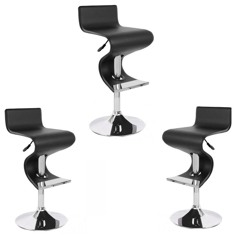 Home Square 3 Piece Faux Leather Adjustable Bar Stool Set in Black