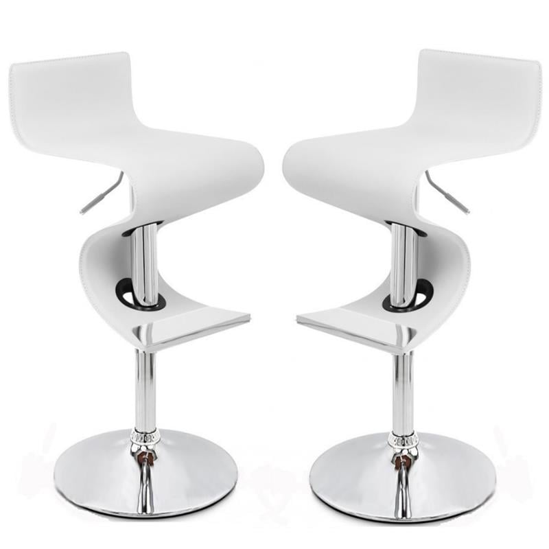 Home Square 2 Piece Faux Leather Height-adjustable Bar Stool Set in White