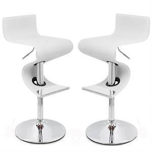 Home Square 2 Piece Faux Leather Height-adjustable Bar Stool Set in White