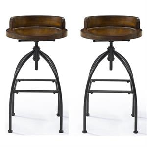 Home Square 2 Piece Adjustable Bar Stool Set in Natural and Black