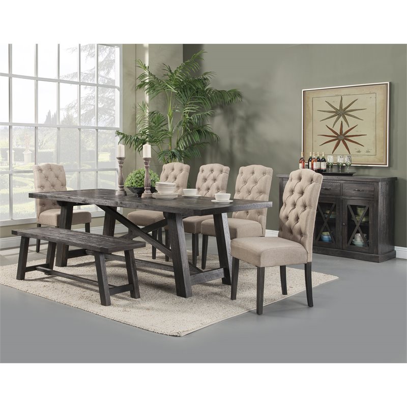 Home Square 7 Piece Set with Dining Table and 6 Tufted Dining Chairs 