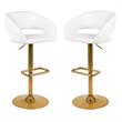 Home Square 2 Piece Faux Leather Adjustable Bar Stool Set in White and Gold