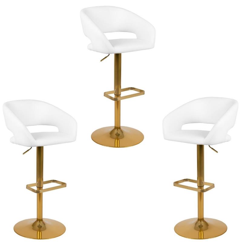 Home Square 3 Piece Faux Leather Adjustable Bar Stool Set in White and Gold