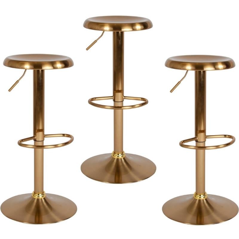 Home Square 3 Piece Backless Madrid Adjustable Swivel Bar Stool Set in Gold