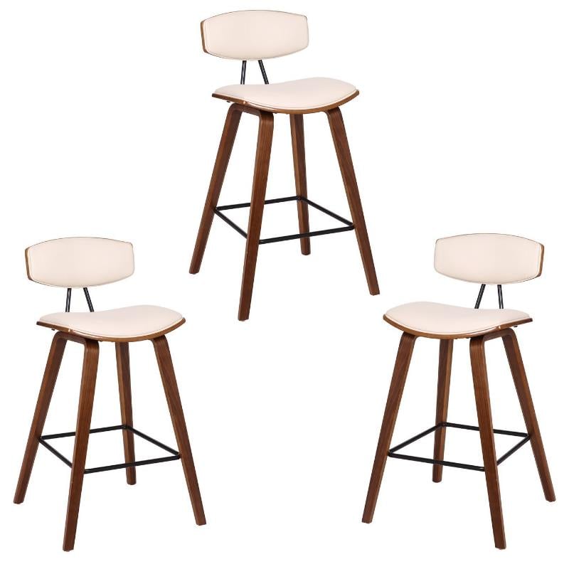 Home Square 3 Piece Faux Leather Kitchen Counter Stool Set in Cream/Walnut