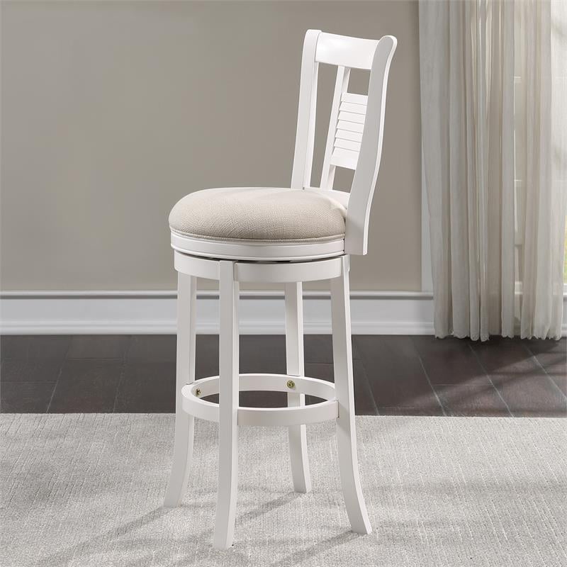 Home Square 2 Piece Upholstered Solid Wood Swivel Bar Stool Set in Grove White