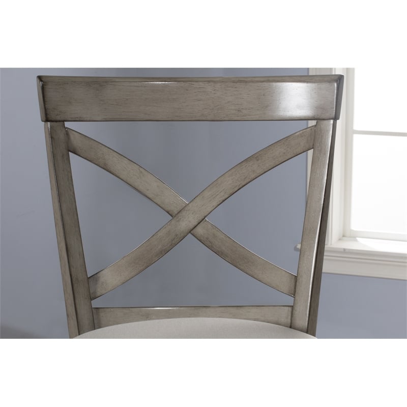 Home Square 3 Piece Fabric Upholstered X-Back Swivel Counter Stool Set in Gray