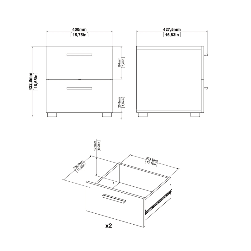 Home Square 2 Piece Bedroom Set with 2 Two Drawer Nightstands in White