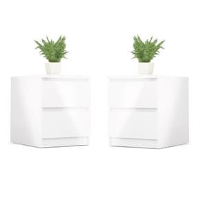 Home Square 2 Piece Bedroom Set with 2 Two Drawer Nightstands in High Gloss