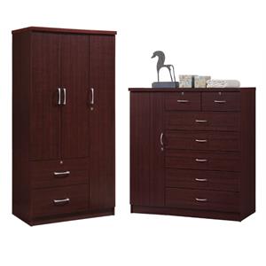 Home Square 2 Piece Bedroom Set with 3 Door Armoire and 7 Drawer Chest