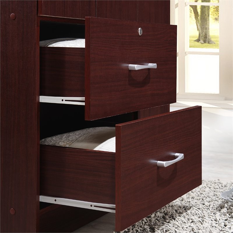 Home Square 2 Piece Set with Captain Bed and 3 Door Armoire in Mahogany Wood
