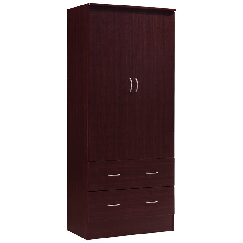 Home Square 3 Piece Set with Captain Bed Armoire and 7 Drawer Chest in Mahogany