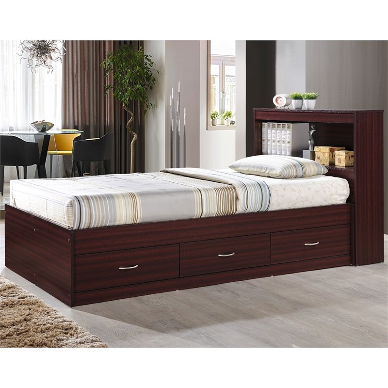 Home Square 3 Piece Set with Captain Bed Armoire and 7 Drawer Chest in Mahogany