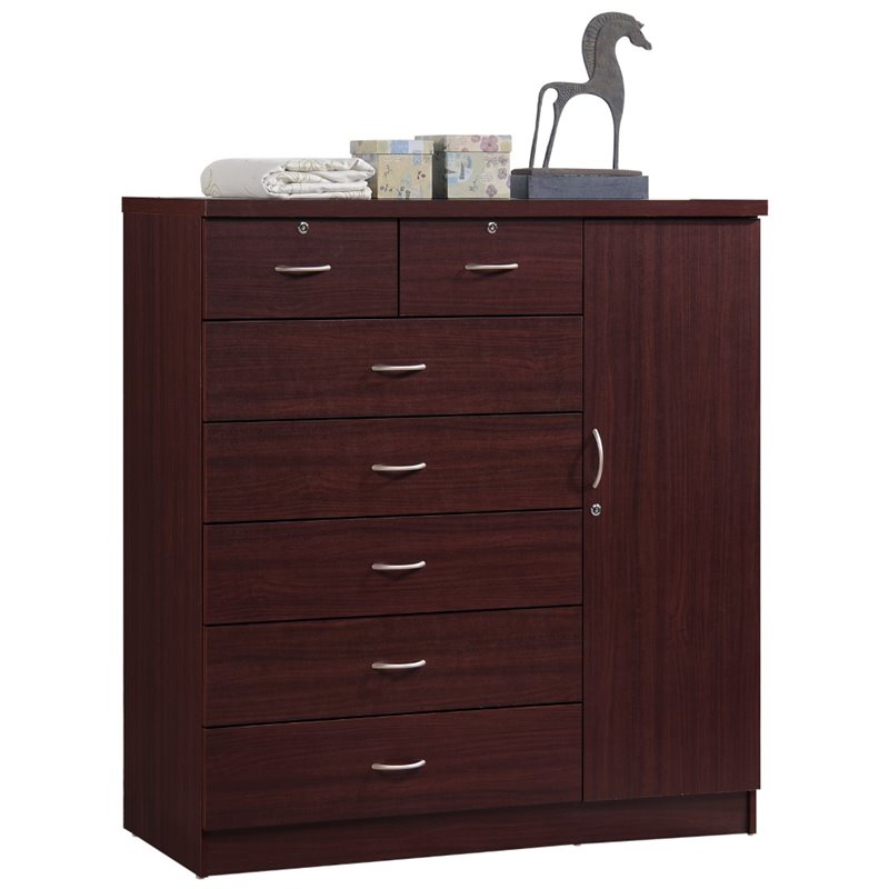 Home Square 3 Piece Set with Captain Bed Armoire and 7 Drawer Chest in Mahogany