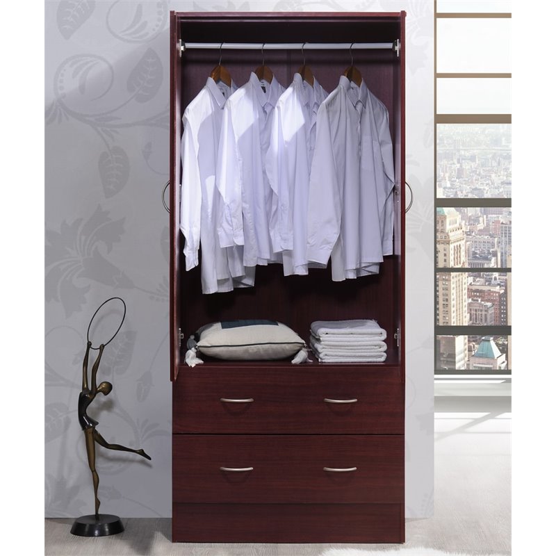 Home Square 3 Piece Set with Captain Bed Armoire and 7 Drawer Chest in Mahogany