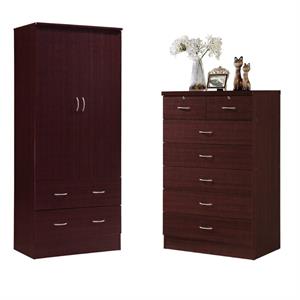 Home Square 2 Piece Bedroom Set with 2 Door Armoire and 7 Drawer Chest