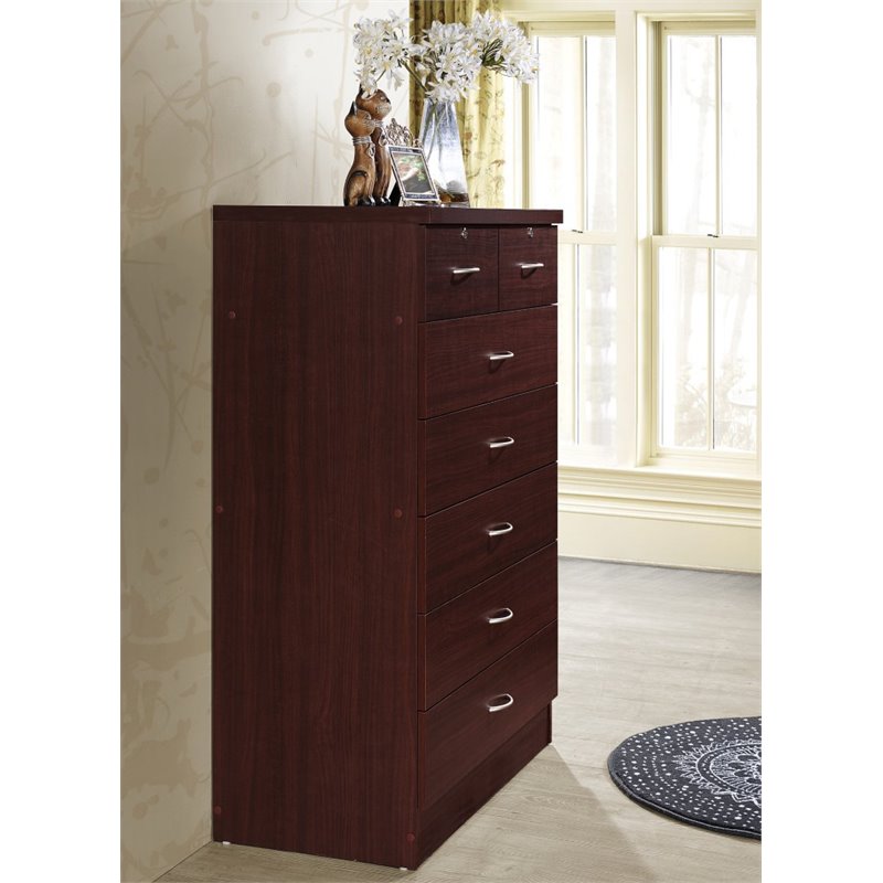 Home Square 3 Piece Bedroom Set with Captain Bed Armoire and 7 Drawer Chest