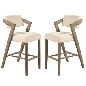 Home Square 2 Piece 26&quot Upholstered Counter Stool Set in Aged Gray and Ecru