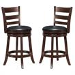 Home Square 2 Piece Ladderback Faux Leather Counter Stool Set in Dark Cherry