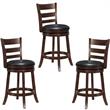 Home Square 3 Piece Ladderback Faux Leather Counter Stool Set in Dark Cherry