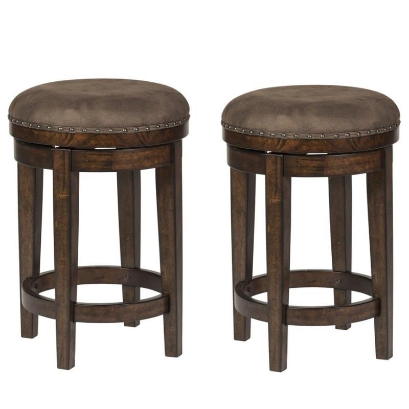 Home Square 2 Piece Swivel Upholstered Wood Barstool Set in Walnut