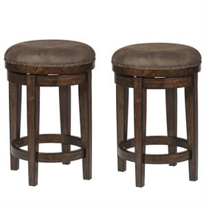 Home Square 2 Piece Swivel Upholstered Wood Barstool Set in Walnut