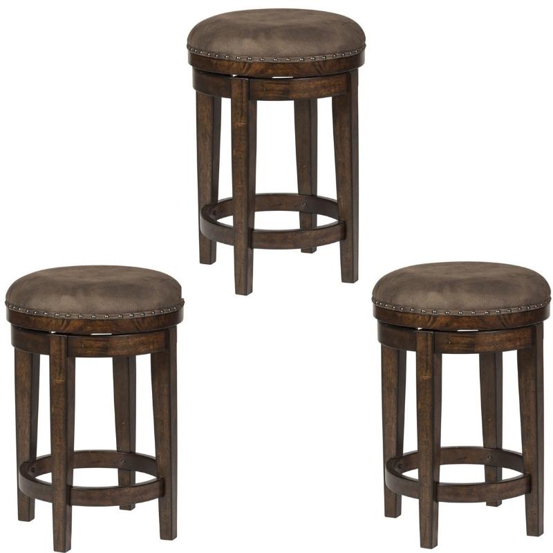 Home Square 3 Piece Swivel Upholstered Wood Barstool Set in Walnut