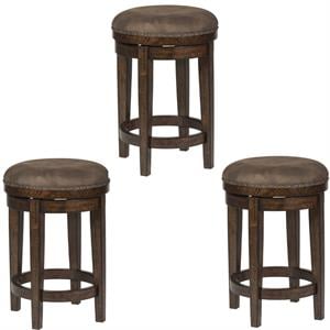 Home Square 3 Piece Swivel Upholstered Wood Barstool Set in Walnut