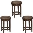 Home Square 3 Piece Swivel Upholstered Wood Barstool Set in Walnut