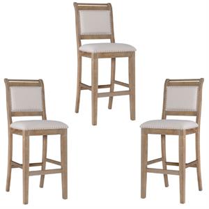 Home Square 3 Piece 30&quot Upholstered Wood Bar Stool Set in Natural Brown