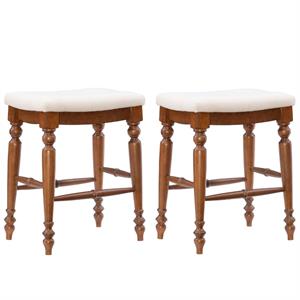 Home Square 2 Piece 25&quot Backless Upholstered Wood Counter Stool Set in Brown