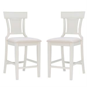 Home Square 2 Piece 26&quot Polyester Upholstery Wood Counter Stool Set in White