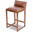 Home Square 3 Piece Mid Century Modern Leather Counter Stool Set in Cognac Tan