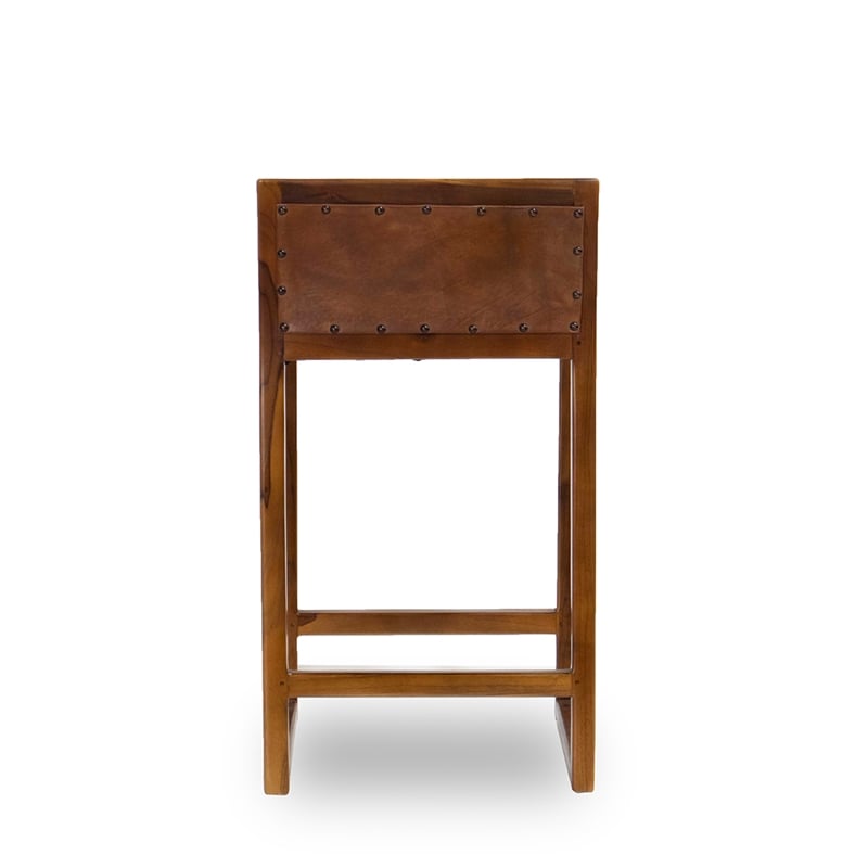 Home Square 3 Piece Mid Century Modern Leather Counter Stool Set in Cognac Tan