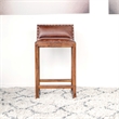 Home Square 3 Piece Mid Century Modern Leather Counter Stool Set in Cognac Tan