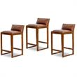 Home Square 3 Piece Mid Century Modern Leather Counter Stool Set in Cognac Tan