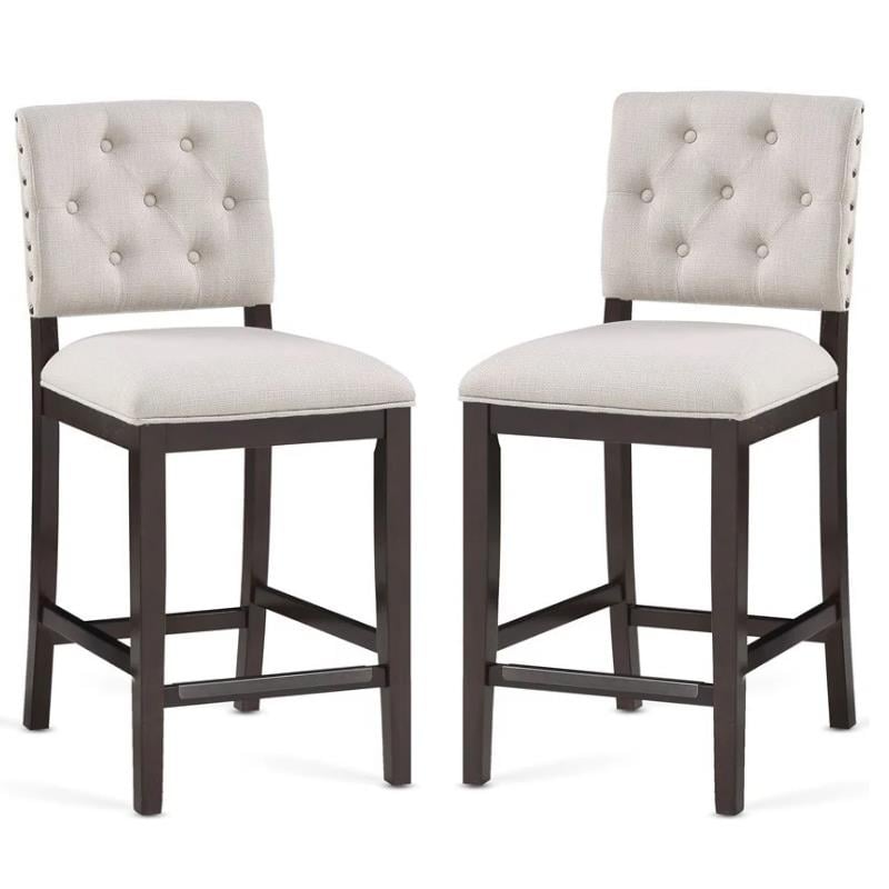 Home Square 2 Piece Solid Wood Stationary Counter Stool Set in Walnut