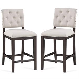 Home Square 2 Piece Solid Wood Stationary Counter Stool Set in Walnut