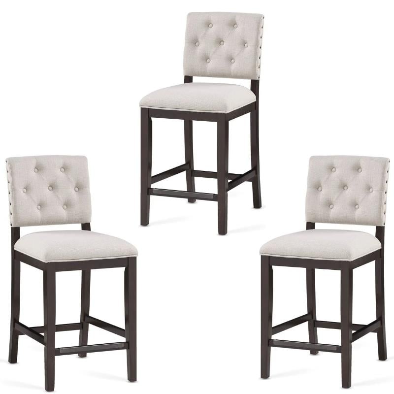 Home Square 3 Piece Solid Wood Stationary Counter Stool Set in Walnut