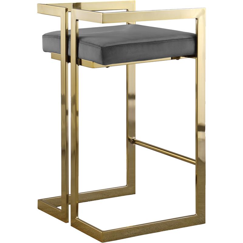 Home Square 2 Piece Velvet Counter Stool Set with Gold Metal Base in Gray