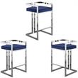 Home Square 3 Piece Velvet Counter Stool Set with Gray Metal Base in Navy