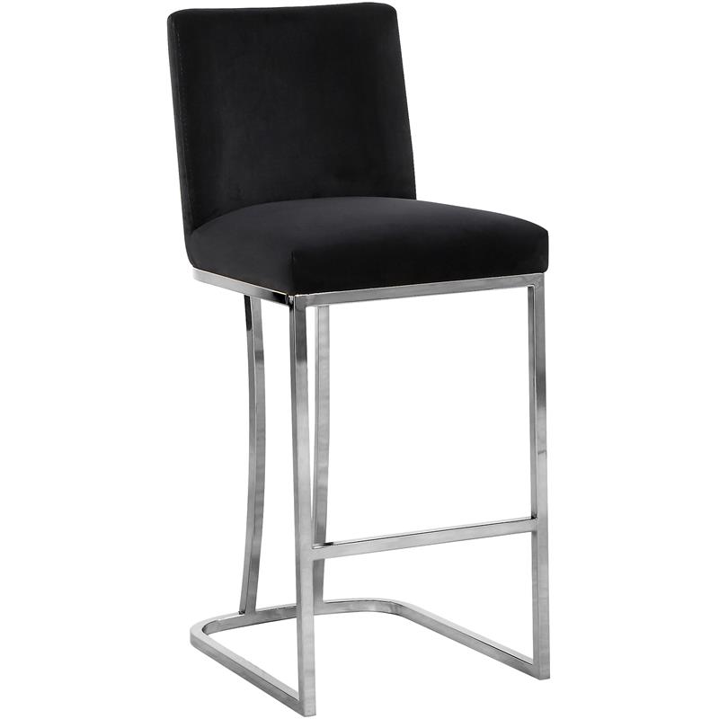 Home Square 3 Piece Silver Metal Base Velvet Counter Height Stool Set in Black