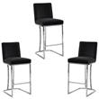 Home Square 3 Piece Silver Metal Base Velvet Counter Height Stool Set in Black