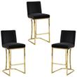 Home Square 3 Piece Gold Metal Base Velvet Counter Height Stool Set in Black
