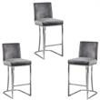 Home Square 3 Piece Silver Metal Base Velvet Counter Height Stool Set in Gray