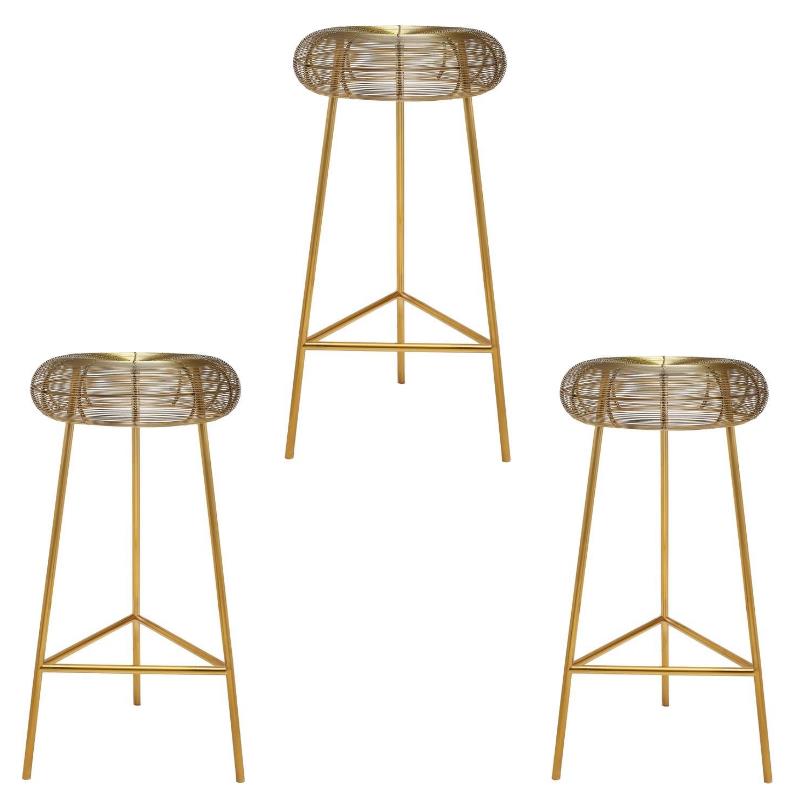 Home Square 3 Piece Tuscany Rich Metal Bar Stool Set in Gold