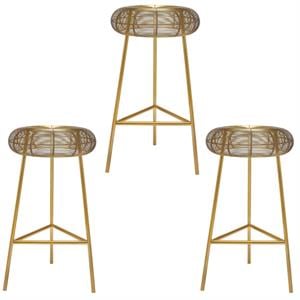 Home Square 3 Piece 26.5&quot Rich Metal Counter Stool Set in Gold