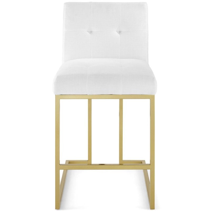 Home Square 3 Piece Fabric Upholstered Counter Stool Set in Gold/White
