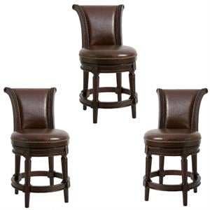 Home Square 3 Piece Upholstered Swivel Hardwood Barstool Set in Walnut