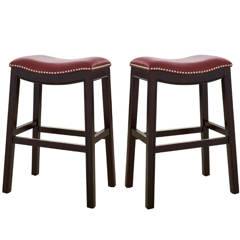 Home Square 2 Piece Saddle Faux Leather Counter Height Barstool Set in Red